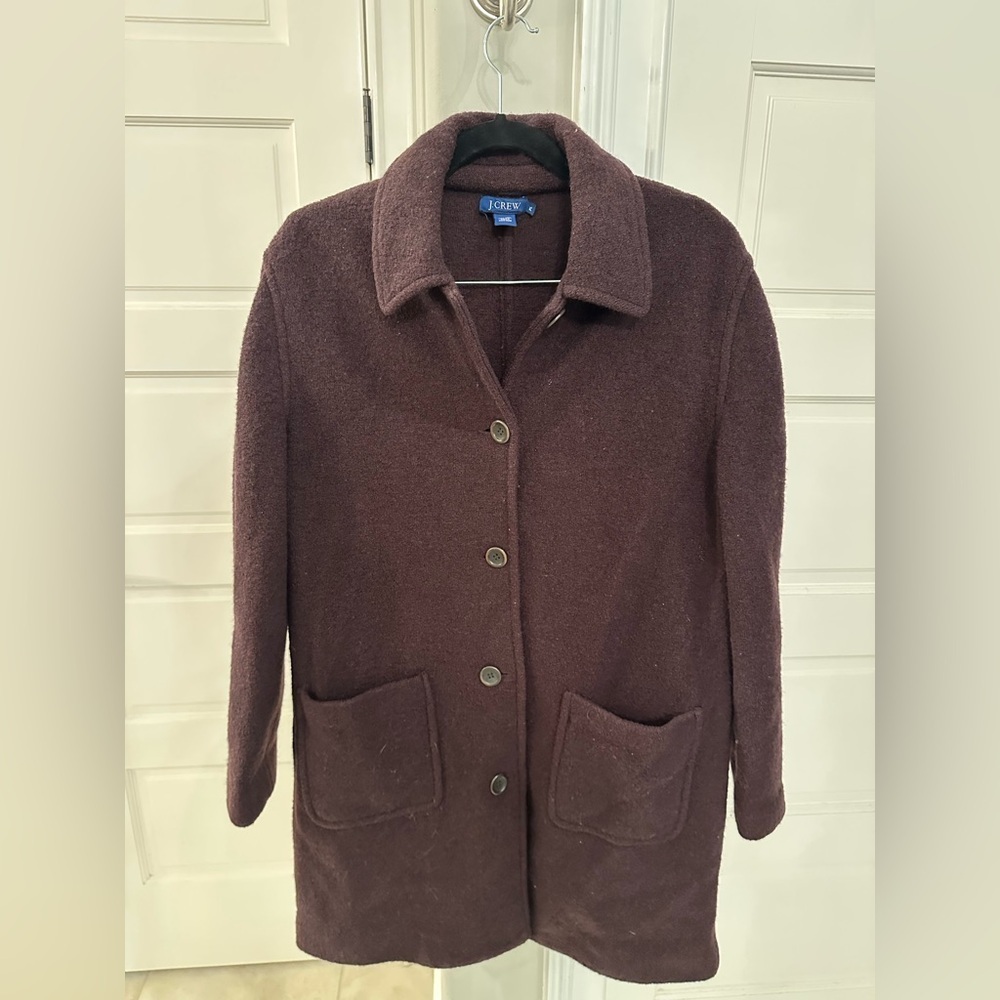 Vintage J. CREW Boiled Wool Coat Sz Large Petite Chocolate Brown Pockets Preppy